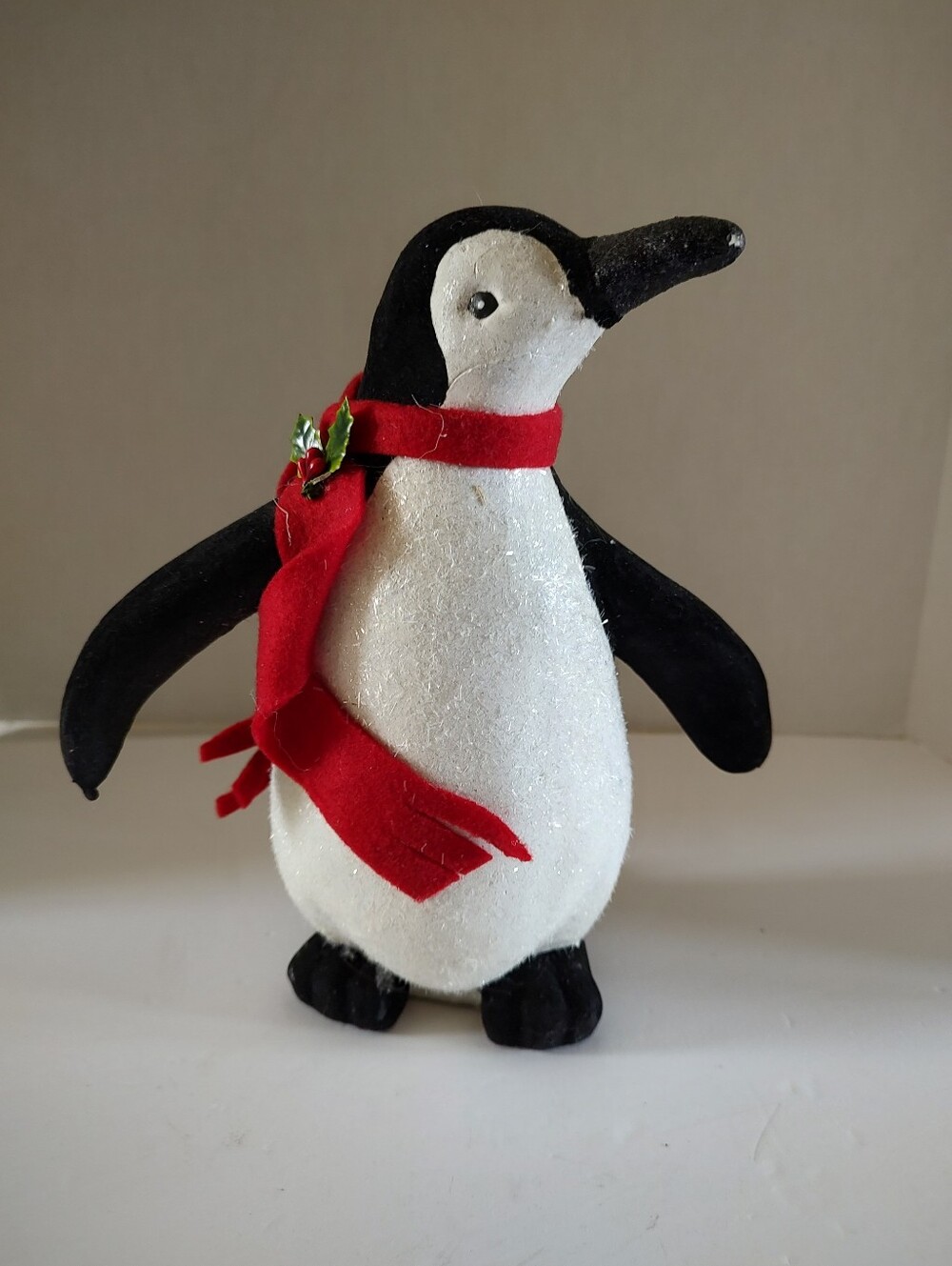 Resin Glitter, Velveteen Penguin Figure Christmas Winter Decor 9” (Gs1)